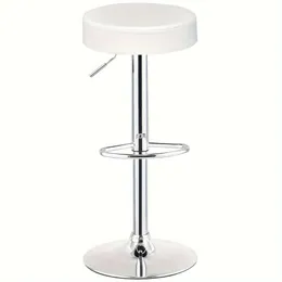 1pc, Adjustable Bar Stool with Round Leather Seat, Chrome Base, Hydraulic Swivel, Modern Home Kitchen Counter Height Chair
