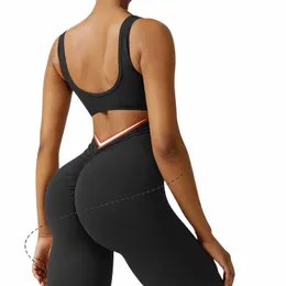 Mulher Gym Outfits Fi Seaml Macacão esportivo com calças flare One Piece Yoga Dance Macacão Feminino Fitn Macacão esportivo G0cB #