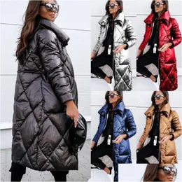 Kvinnor Down Parkas Womens Women Jackets Outwear Långärmning LAPEL Winter Keep Warm Zipper Cotton Padded Drop Delivery Apparel Tyg Dhmul