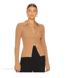 Zaful Women's V Neck Button Down Ribbed tröja Cardigan Långärmad polo krage smal stickad tröja