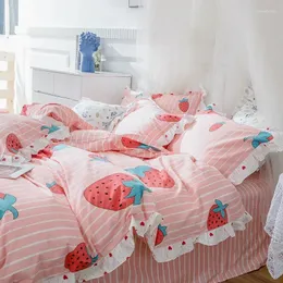 Conjuntos de cama 2024 Est Quatro peças Simples Algodão Duplo Casa Folha de Cama Colcha Dormitório Morango Rosa