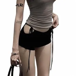 Cibbar Hot Sexy Bandage Aushöhlen Shorts Frauen Casual Streetwear y2k Low Rise Dünne Schwarze Kurze Hosen Koreanische Fi Y2k chic V3Li #