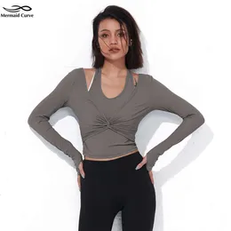 Lu Align Camiseta Estilo Curto Costela Feminina Camisetas Esportivas de Manga Longa + Regata Falsa 2 Peças Ginásio Sensação de Gelo Correndo Fitness Fit Top Exposto Umbigo Yoga Camisa Lemon Sports 2024