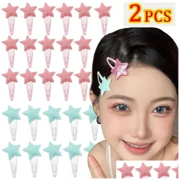 Accessori per capelli 2 pezzi Colorf Stelle a cinque punte Clip Forcine Y2K Carino Barrette Moda Tornante Copricapo Accessori Consegna drop Pro Dhir4