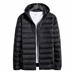 Männer Daunen gepolsterte Jacke Leichte Frühling Puffer Mantel Männlich Ultraleicht Herbst Große Größe 6XL 8XL Weiße Ente Kapuze Zip-up Oberbekleidung E5LJ #