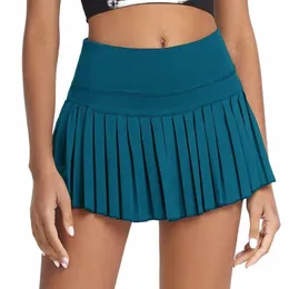 Sommer Frauen Tennis Faltenrock mit Innenfutter Hohe Taille Doppelschicht Design Sport Sexy Fitn Yoga Tanzen Shorts 33Zd #
