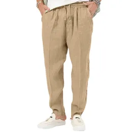 Wiosna lato swobodne spodnie męskie Czysty kolor sznurka koronka prosta spodnie dla mężczyzn plażowy luźny mężczyzna 240326