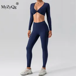 Calças femininas de duas peças MyZyQg Mulheres Quick Dry Manga Longa Camisetas Yoga Conjunto de duas peças Sexy Beauty Back Tight Running Sports Pant Terno