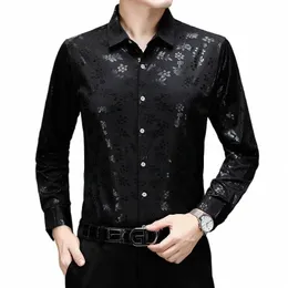 2024 Autumn Tops Black Gentleman Gents Casual Shirts Busin Mens kläder stora storlekar FI Work Office Wear Make Dr Y0JG#