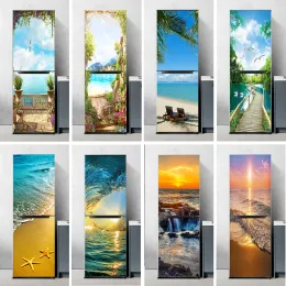 Stickers Sea View Scenery Refrigerator Sticker Waterproof PVC Full Door Cover Cabinet Cupboard Kitchen Fridge Mural Photo Wallpaper