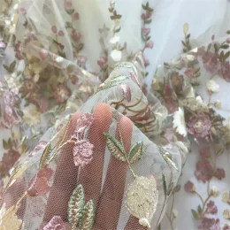 Fabric 50CM Long Wedding Dress Fabrics Mesh Net Embroidery Flower Fabric Sewing On Evening Dress Clothes African Lace Textile Material
