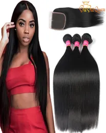 9A Pacotes de Cabelo Liso Com Fechamento de Renda 4x4 Não Processado Extensões de Cabelo Humano Brasileiro Virgem gagaqueen2717103