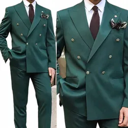 Elegancki podwójnie piersi Green Peak Lapel Casual dżentelmen Blazer Formal 2 -Element Jacking Spods Outfits Office Pełny zestaw odzieży 018S#