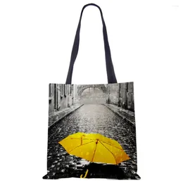 Borse portaoggetti Borsa shopper cool Giallo Street View Stampa Borsa a spalla in tela moda donna Drop Ship