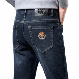 Мужские винтажные синие стрейч-джинсы в классическом стиле, осень 2022, новые джинсовые брюки стандартной посадки, мужские брендовые брюки серого цвета E2Qu #