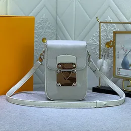 حقيبة كتف صغيرة ipod علبة جلدية حقيقية S-Lock Fashion Letters Silver Hardware Women Mini Gray Handbag Prest