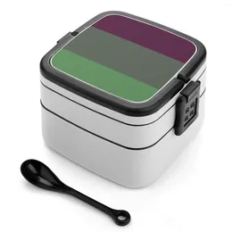 Louça mudança de cor-cor listra listra design dupla camada bento caixa salada portátil piquenique retro ondas