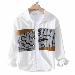 Nowy projektant LG Sleeved Pure Cott Quality koszule dla mężczyzn fi patchwork wygodne topy ubrania camisa masculina 63bo#