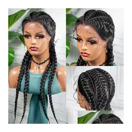 Synthetic Wigs 28 Inches Lace Front Hair Wig Black Long For African Woman Afro Frontal Cornrow Twist Boxing Braided Drop Delivery Prod Dhsjn