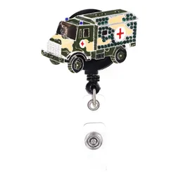 Simpatici portachiavi Green Car Bus Strass Porta badge identificativo medico retrattile Yoyo Pull Reel Carta di nome identificativo medici per Gift287s