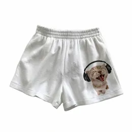 Y2k solto y2k roupas femininas shorts de cintura alta estrela diversão gatinho impressão verão harajuku fi esportes moletom praia 35HT #