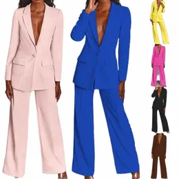 2023 Осенние однотонные женские куртки с брейками и брюками, комплект из двух предметов, широкие брюки, женские пиджаки, костюмы, элегантная нормальная одежда, 65Zb #
