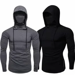 New Men Solid Black Grey Hoodie LG Sleeve Hooded Sweated Man Sports Fitn 체육관 실행 캐주얼 풀오버 탑 10ht#