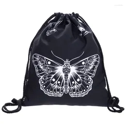 Cordão borboleta tatuagem preto saco casual mochila cuerda fora da porta mochila feminino masculino modis string menina