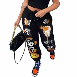 Mulheres sweatpants corredores y2k harajuku carto crânio impresso streetwear sweatpants calças casuais de cintura alta moletom 2023 inverno b53j #