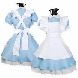 Meninas Mulher Amine Cosplay Waitr Maid Party Stage Costumes Alice in Wderland Blue Light Te Lolita Maid Costume x18K #
