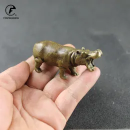 Heykeller Katı Bronz Hippo Heykel Süsleri Sevimli Mini Bakır Hippopotamus Hayvan Minyatürleri Figürinler Çay Evcil Hayvanları Ev Dekorasyonları El Sanatları
