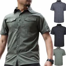 2023summer Quick Dry Basis New Tactical Shirts Men Solid Short Sleeve Casual Dr Shirts Male Cargo Work Shirts Male Tops s8Wf#
