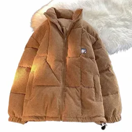 Foufurieux Uomo Parka Giacca imbottita in velluto a coste Inverno Giacche imbottite spesse Colletto alla coreana Cerniera Maniche Lg Cappotto solido Giacca da uomo t7iN #