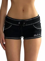 Rockmore coquette ctrast costura mini shorts sexy mulheres baixa ascensão cordão bottoms coreano y2k estética kawaii curto 2024 q7h7 #