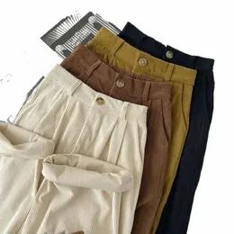 Vintage Corduroy Women Pants High midja kaffekaffebenbyxor Fall Casual Korean Office Ladies Byxor Ny 64GF#