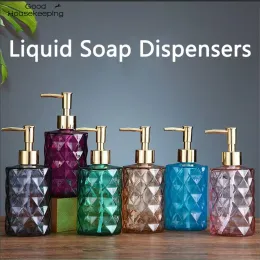 Dispensers 330ml Manual Soap Dispenser Transparent Glass Hand Sanitizer Bottle Container Vacuum Bottle Bathroom Flower Shape Dispenser Set
