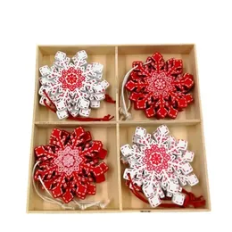 2024 12pcs/St New Christmas Decoration pingente de madeira pura Elk Bell Snowflake Star