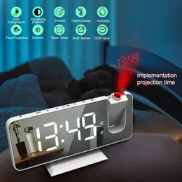 FM Radio LED Digital Smart Alarm Clock Watch Table Electronic Desktop Clocks USB Wake Up Clock med 180 ° Time Projection Snooze 240318