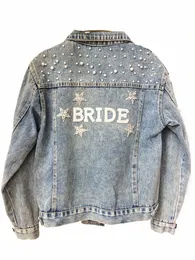 rhineste BRIDE Pearl Denim Jacket with Stars Customized WIFEY Jeans Jacket Wedding Coat Woman Persalized Name 2023 Blue Coat x1ME#