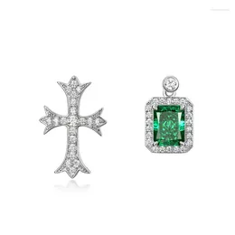 Stud Earrings Shining Colorful Treasure S925 Silver Grandmother Green High Carbon Diamond In Europe And America