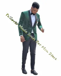 Dark Green Veet Slim Monterad Single Breasted Male Blazers sätter 2 -stycken Autumn Winter Formal OCN Elegant Dres Groom Wear S3km#