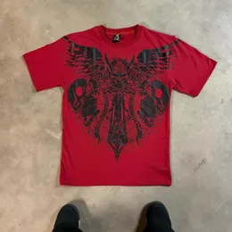 Amerikan Retro Street Karanlık Kafatası Baskı Kısa Kollu Tshirt Erkekler Y2K Goth Harajuku Moda Çift Günlük Gevşek Büyük Boyut Üst 240315