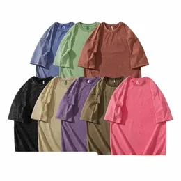 T-shirt męskie krótkie rękawy stałe kolor streetwearu streetwear batik kwas stary w nie zanika letnie w pomieszczeniach gęste grube cott r7ig#