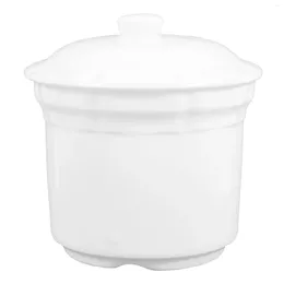 Tigelas de cerâmica pessoal panela de cozimento a vapor: tigela de macarrão de sopa branca de 4 polegadas com tampa jarra de armazenamento de açúcar tampado tanque de lanche de doces cozinha