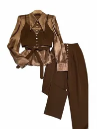 2024 donne della molla eleganti 3 pezzi set autunno coreano Fi camicie donna top a vita alta Harem Pant ufficio signore abiti y2k Y5Ic #