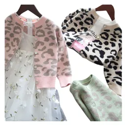 INS KIDS LEOPARD JACQUARD CARDIGANS KIDS KNITTING LONG SLEEVE OUTWEER 여자 니트 스웨터 가디건 A4118