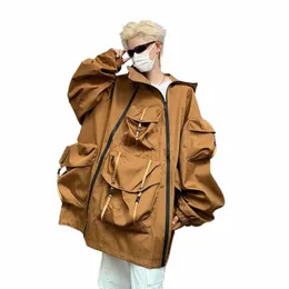 소수의 남자 ''재킷 기술웨어 LG 슬리브 포켓 디자인 지퍼 모자 2023 단색화물 하이 스트리트 남성 탑 24x1805 g16m#