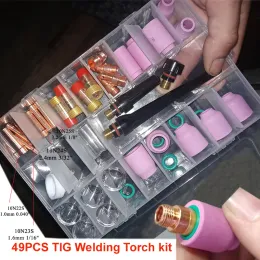 Lastoortsen 49pcs/55pcs Welding Torch Stubby Gas Lens for Wp17/18/26 Tig Glass Cup Kit Durable Practical Welding Accessories Easy Use