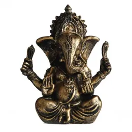 Sculture Colore bronzo Lord Ganesha Statua Ornamenti di Buddha Elefante Dio indù Scultura Figurine Decorazione dell'ufficio domestico Statue di Buddha