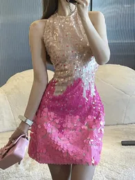 Casual Dresses Sexy Halter Backless Gradient Sequined Dress Women 2024 Summer Fashion Elegant Cocktail Club Birthday Party Prom Mini